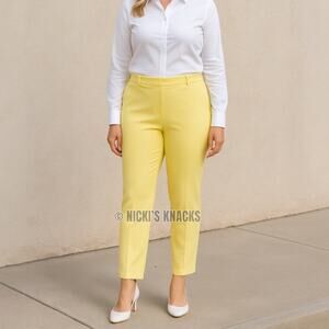 DKNY Essex Slim Ankle Pants Yellow Stretch Dress Trouser Workwear Modern Size 14
